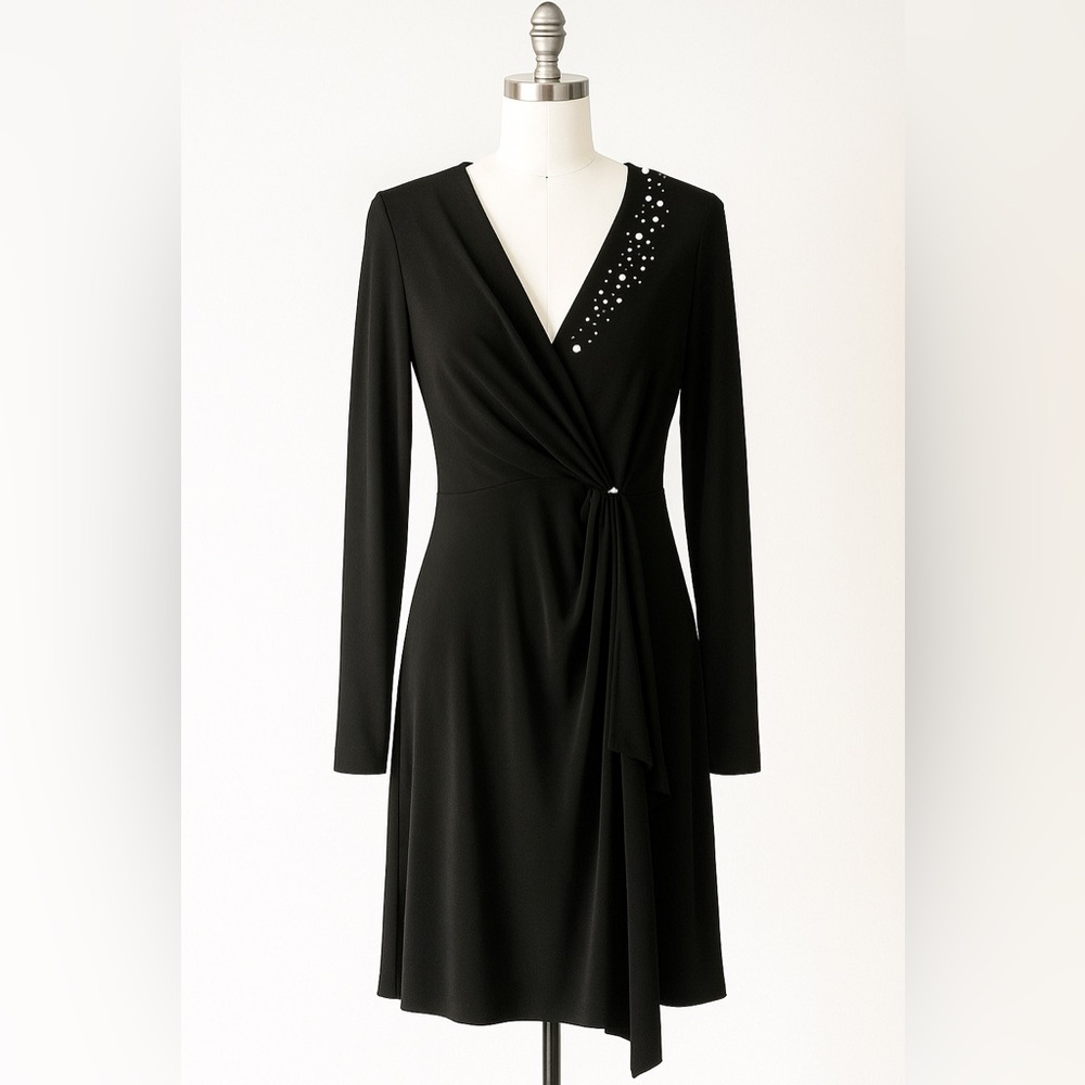 Chic Black Long Sleeve Dress with Rhinestone Accents